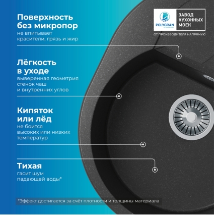 Мойка кухонная POLYGRAN ATOL 620 (черный №16)